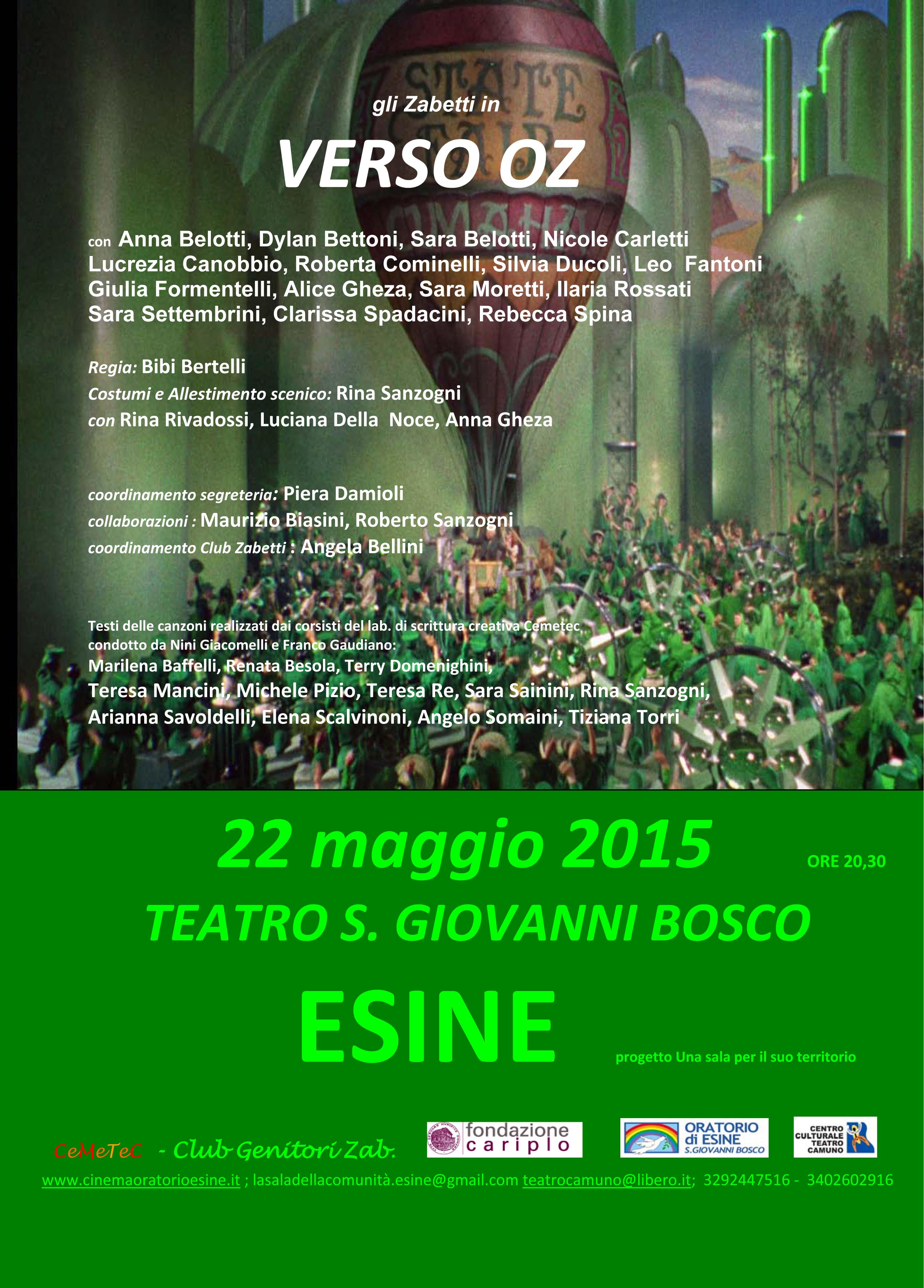 22 maggio 2015 – VERSO OZ – TEATRO S. GIOVANNI BOSCO ore 20.30